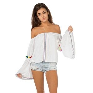 NWT Pom Pom Beach Top, Pitusa, One Size, Off the Shoulder Blouse